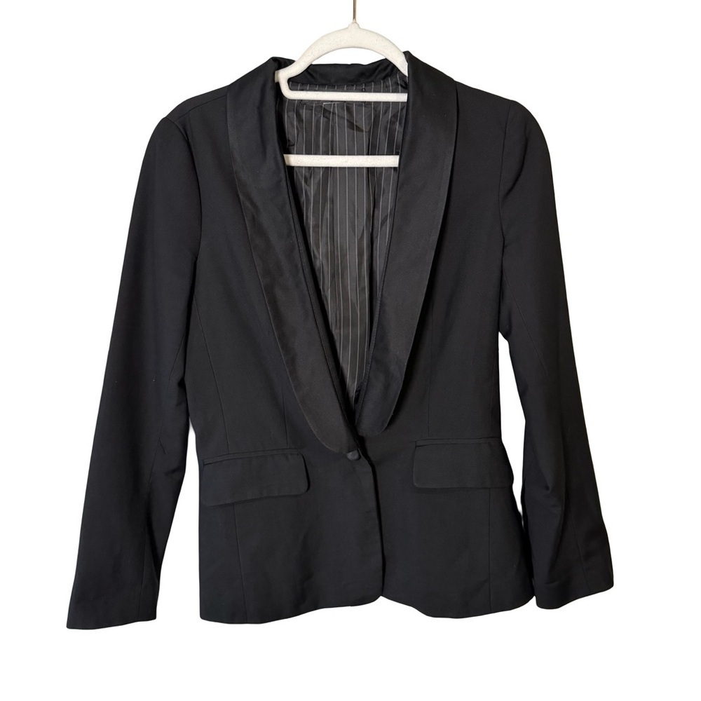 Sweet Candy Black Tuxedo Blazer Size S Satin Lapel Minimalist Office Evening